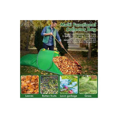 Sac à feuilles portable pop-up en oxford, poubelle de jardin pliante pour feuilles mortes et déchets de pelouse — Composition : 210 × 85 × 54 cm, Couleur : vert (1/5)