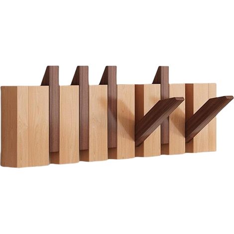 Porte manteau, de 6 crochets rétractables, Bois Naturel, design touches de piano, sans percage, Convient pour le dressing, la salle de bains, la cuisine et l'entrée, OUYLAF (1/5)