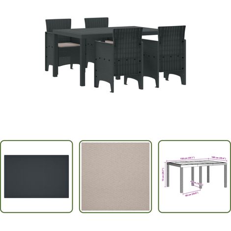 vidaXL Terrassendinner - Garten Essgruppe 5 pcs Anthrazit Polt Rattan (1/5)
