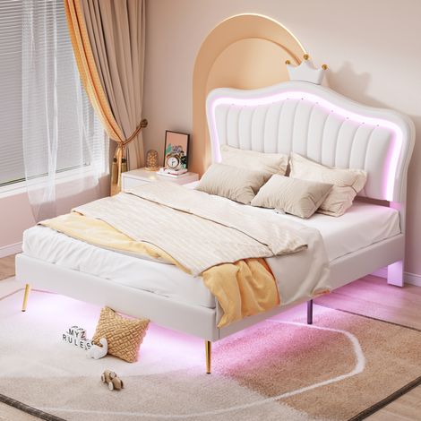 Lit 140x200 enfant rembourré LED blanc réglable OKMYHOME (1/5)