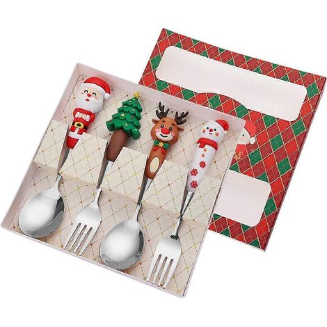 Weihnachtsbesteck-Set mit Löffeln und Gabeln, Suppen- und Dessertlöffel, Edelstahl, Weihnachtsbesteck-Sets als Geschenk für Restaurants-Red Box