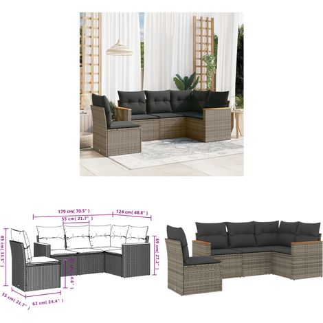 5-tlg. Garten-Sofagarnitur mit Kissen Grau Poly Rattan - Gartenmöbel - Sofasitzgruppe - PE-Rattan Möbel - Outdoor Sofa - Lounge Set - Home & Living (1/3)