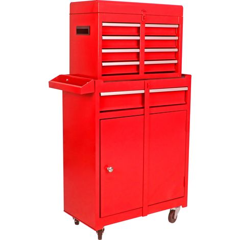 Armario de herramientas con ruedas (56.5x32.5x68 cm), 5 cajones, estante regulable, acero, rojo (1/5)