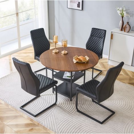 Runder Tisch mit 4 Stühlen, 107 cm, MDF und Metall, Schwarz und Walnuss, OKMYHOME (1/5)