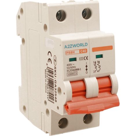 MCB Interruttore Magnetotermico Automatico Curva C 2P 2M 10000A AC 400V IP20 PB8H, Corrente Disponibili 10A 16A 20A 25A 32A 40A 50A 63A  (C40A)