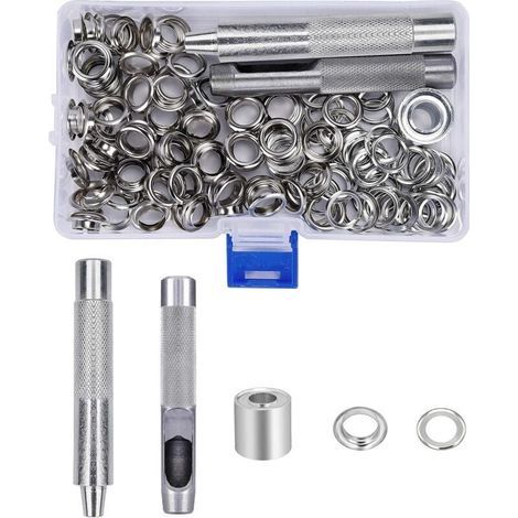 Ensembles Oeillets 10mm Grommets kit Oeillets Métalliques avec Boîte de Rangement pour Toile Bâche Tente Rideaux de Réparation 123 Pcs (1/5)