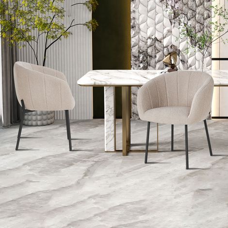 Lot de 2 chaises 57x62x79 cm en tissu bouclette sable - SERZ