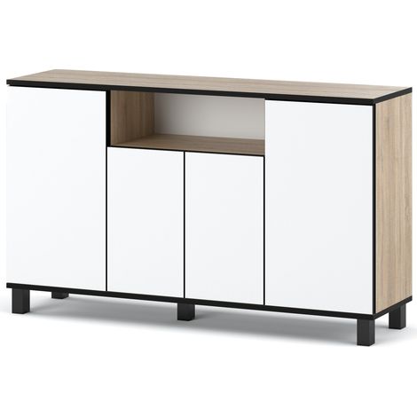 Commode spacieuse 140 cm - Chne sonoma et blanc - Élégante et pratique - Rangement optimisé (1/5)