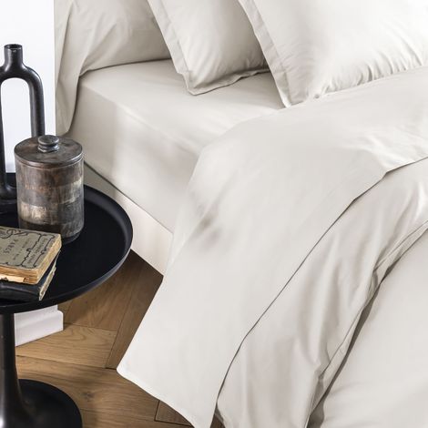Drap housse coton percale bonnet 40 cm Écru 140x200 - SOMEO - MORPHEE (1/3)