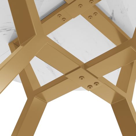 Ensemble salle à manger 5 pièces, table ronde marbre blanc avec piètement métal doré, 4 chaises velours vert design, mobilier moderne et minimaliste. (1/5)