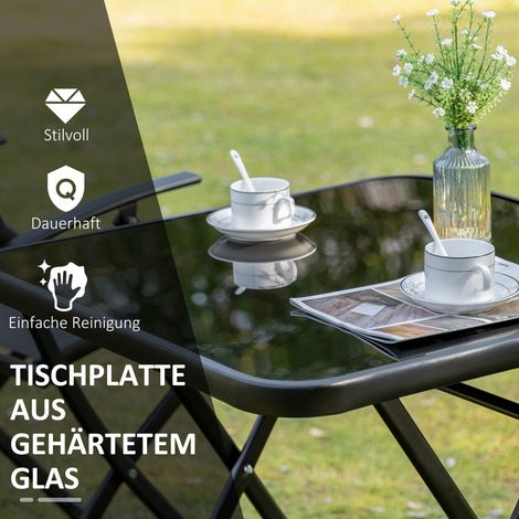 Lot de 2 places salon de jardin pliant Outsunny, table + 2 fauteuils, mobilier extérieur métal noir et gris
