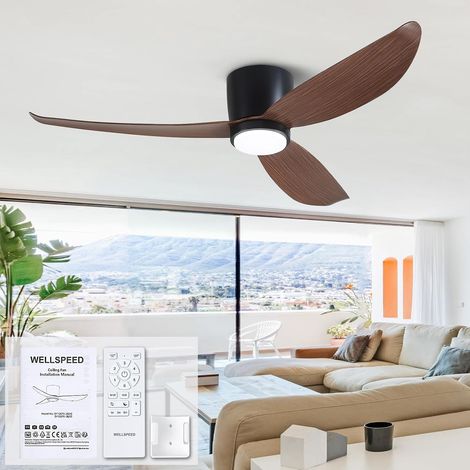 Ventilateur de Plafond Silencieux avec Lumiere et Telecommande 132 cm 52 pouces Noir et noyer pour chambre à coucher et salon (1/5)
