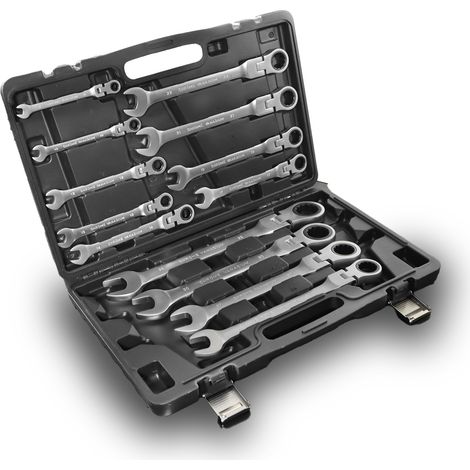 Bituxx 13 tlg. flexibles Ratschenringschlüssel Set Cr-V Stahl Gelenk-Ringmaulschlüssel mit Ratsche 8-32 mm verstellbar inkl. Koffer (1/5)