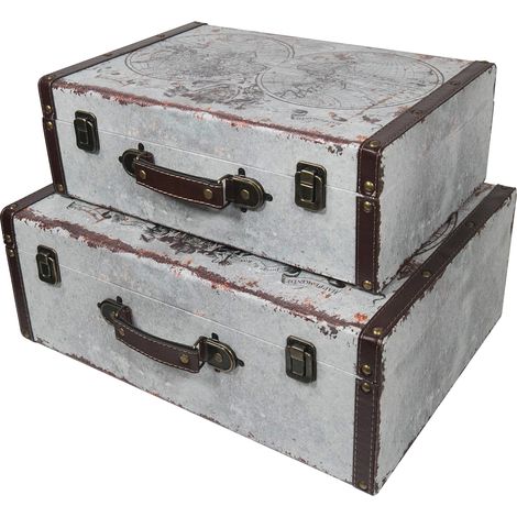 HMF VKO101 Holzkoffer im Vintage-Design, Weltkarte, 2er Set (1/5)