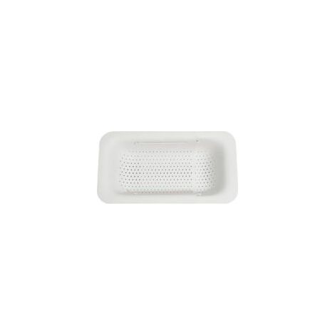 Crezuo Scolapasta da cucina pieghevole ed espandibile in silicone, da utilizzare sopra il lavello, portatile e regolabile, per lavare frutta, verdura e pasta (bianco) - Crezuo