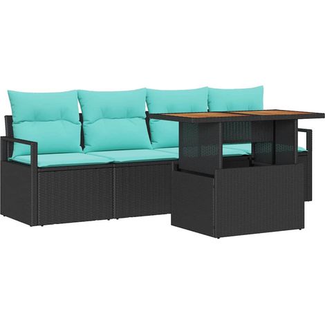 Set Divano da Giardino con cuscino 5 pcs Nero e blu vidaXL