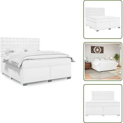 Tête de lit réglable - vidaXL Sommier à lattes de lit avec matelas Blanc 180x200cm Similicuir - Surmatelas confortable (1/5)