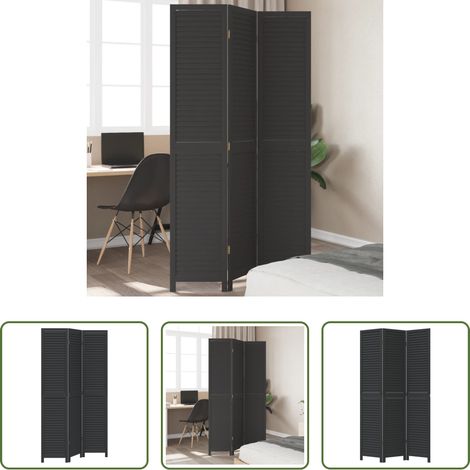 vidaXL Biombo separador de 3 paneles madera maciza Paulownia negro (1/5)