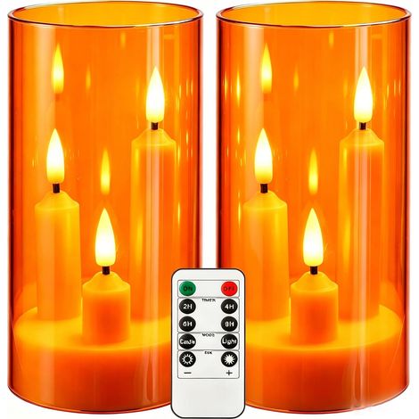 bougies LED 3 cœurs en acrylique transparent orange sans flamme avec télécommande, effet de flamme réaliste pour la maison (L061) (1/5)