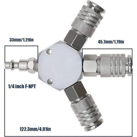 Répartiteur à air comprimé en Y - Raccord rapide - 3 voies - Raccord pneumatique - Raccord rapide - 1/4 F-NPT GROOFOO