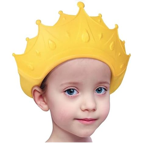Bonnet de douche imperméable pour bébé, idéal pour le shampoing des petits garçons et filles. Protège les oreilles et les yeux. Couronne de bain ajustable en silicone. (1/5)