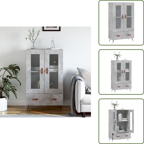 Buffet haut gris béton 69,5x31x115 cm bois d'ingénierie - Buffet Design Moderne - Meuble Rangement - Armoire Ouverte - Vitrine Murale - Commode (1/5)