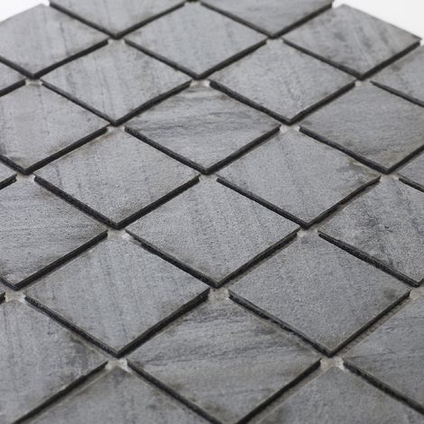 Mosaïque pour sol en pierre naturelle 30 x 30 cm – Carreaux 5 x 5 cm graphite noir – Antidérapant et étanche pour milieux humides