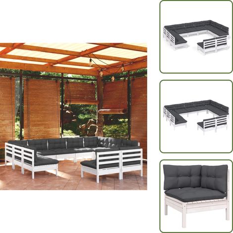 Salon de jardin 11 pcs avec coussins blanc bois de pin solide - Salon De Jardin - Mobilier De Jardin - Ensemble Salon De Patio - Meubles De Terrasse - Chaise Longue (1/5)