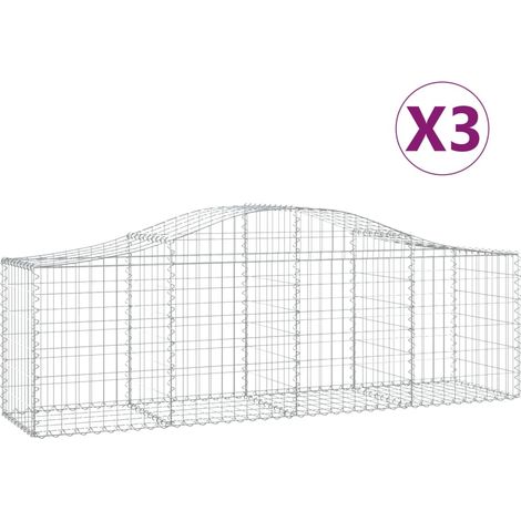 Cestas de gaviones Muro de contención arqueado Valla de jaula 3 piezas 200 x 50 x 60/80 cm Hierro galvanizado Plata 020040758