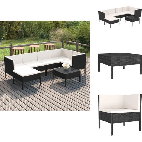 7-tlg. Garten-Lounge-Set mit Auflagen Poly Rattan Schwarz - Gartensortiment - Loungemöbel - Gartenloungeset - Outdoormöbel - Rattanmöbel (1/5)