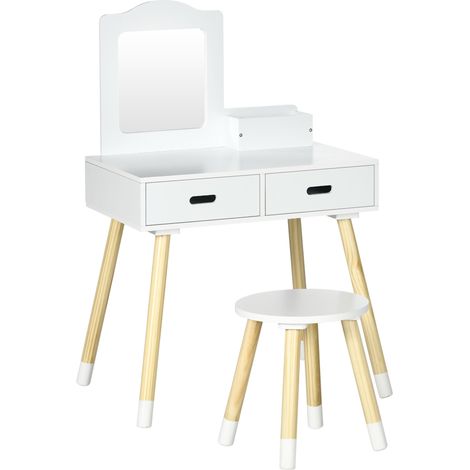 Coiffeuse scandinave enfant avec tabouret SAMANTHA pin blanc (1/5)
