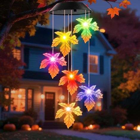 Carillon solaire feuilles d'érable LED multicolores extérieur étanche (1/5)