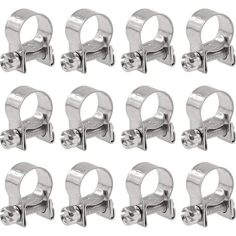 12 mini colliers de serrage réglables en acier inoxydable (11-13 mm) pour injection de carburant (1/5)