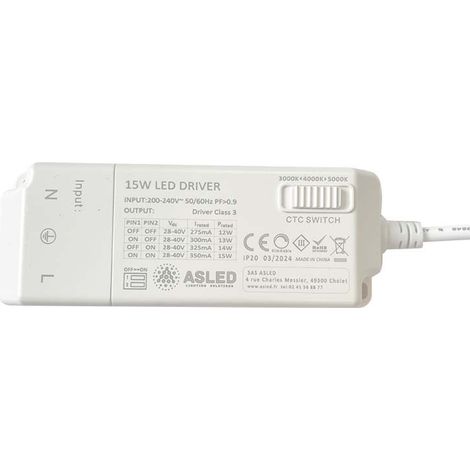DRIVER CTC CHOIX DE PUISSANCE 12/13/14/15W DIMMABLE ASLED DCTC15WS