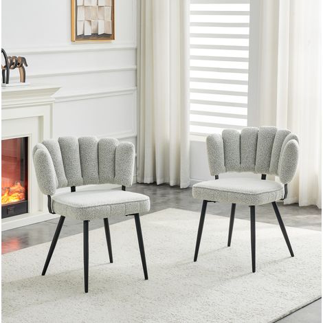 REDOM - Lot de 2 chaises de salle à manger, dossier en forme de fleur, velours texturé, pieds en métal noir, gris clair (1/5)