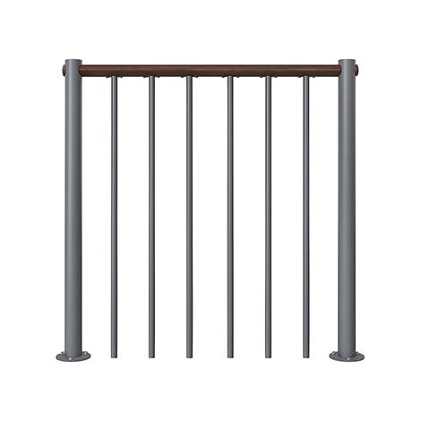 Ringhiera per scala diritta - Grigio - Acciaio verniciato a polvere - Lunghezza 1 m - Corrimano in legno di noce - RE-I-RV-BOIS-GN (1/3)