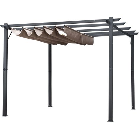 Pergola de jardin 3 x 3 m avec toile rétractable résistante aux UV et structure en aluminium, grise