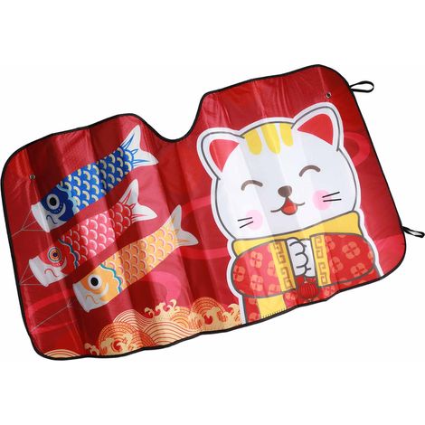 (Exclusivité Asie du Sud-Est) Pare-soleil de voiture à motif chat porte-bonheur, protection solaire et thermique, pare-soleil universel, petite taille, rafraîchissement, protection contre le soleil, i (1/2)