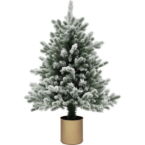 Sapin de Noël enneigé avec pommes de pin, ignifugé, stable, Ø60 x 100 cm (H), vert/or (1/5)