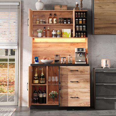 Mueble alto de cocina 105 x 40 x 180 cm en MDF, LED, USB y enchufes EU, marrón y negro DESVIAE (1/5)