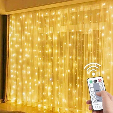 1 pièce Rideaux Lumineux LED, 3 m x 3 m, 300 LED, télécommande incluse, 8 modes clignotants, décoration intérieure fête et salon (1/5)
