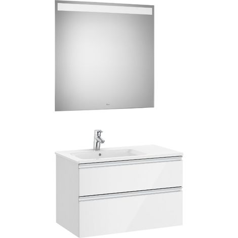 Pack meuble bas blanc 2 tiroirs + lavabo + miroir LED THE GAP - ROCA Position du lavabo : Gauche (1/2)