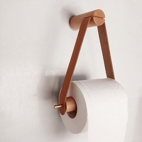 Porte-rouleau de papier toilette mural en bois - Porte-rouleau de papier toilette - Anneaux de serviette uniques pour salle de bain - Accessoires de salle de bain (marron)-Fei Yu (1/5)