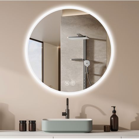 Specchio LED rotondo 70 cm in vetro temperato argento, antiappannamento, moderno FloraGrace (1/5)