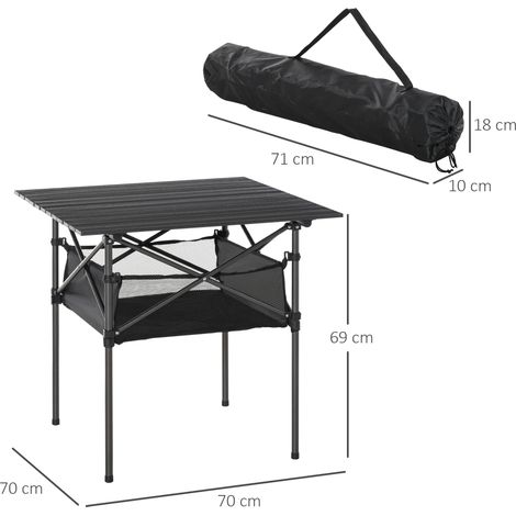 Table de camping pliable en aluminium, légère et portable avec sac en filet, noire, 70 x 70 x 69 cm (1/5)
