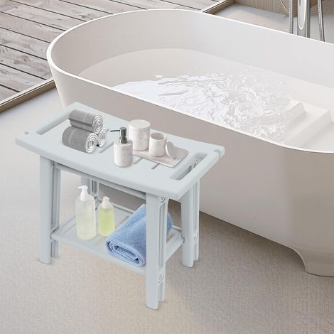 Duschhocker, Grau FDPE wasserdichter Duschstuhl für Dusche, Badezimmer Hocker mit Duschkopfhalter, Duschhocker für ältere Menschen und Senioren (56 × 32 × 46 cm) (1/5)