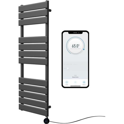 Richmond WiFi Smart Electric Heated Towel Rail Black Flat Panel 400mm W x 1200mm H