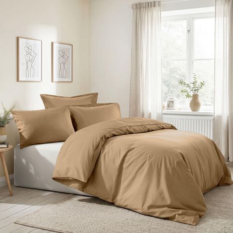 Parure de lit Simple en Coton renforcé Marron Clair - 100% Coton - Housse de Couette de 135 x 200 cm et taie d'oreiller de 80 x 80 cm - Douce, Durable, pour Les Chambres (1/4)