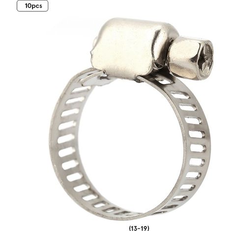 Collier de serrage à vis et bande en acier inoxydable pour tuyaux et conduits (13-19mm, 10 pièces, acier inoxydable) (1/5)