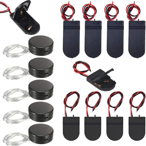 Lot de 15 Porte-Piles, Supports de Batterie de 2 Cellules de Bouton CR2032, Piles Bouton CR2032 1x3V 2x3V avec Commutation Marche/Arret Interrupteur, Noir (1/5)